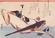 HIROSHIGE, Barteil Flatheads and a Flowering Egg-Plant, woodcut